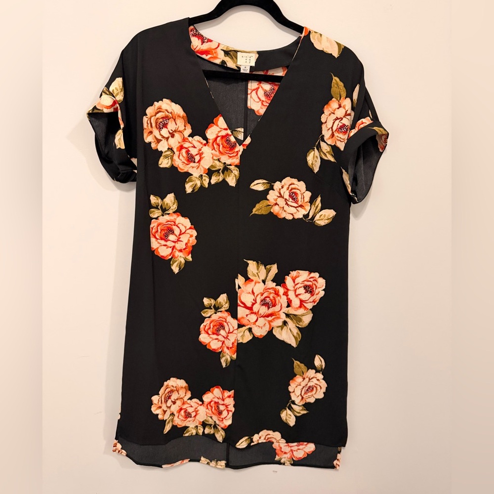 a new day Black and Pink Floral Mini Dress